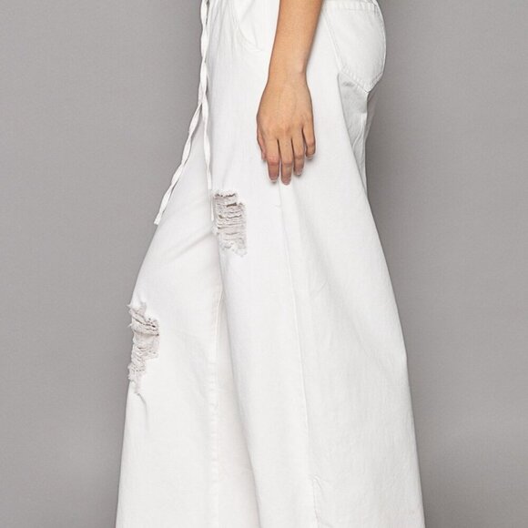 POL Distressed Drawstring Slit Wide leg Pants - Picture 2 of 4